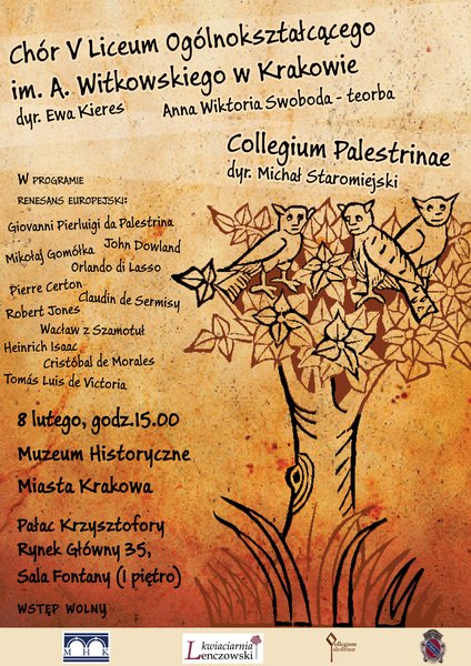 <p>Plakat koncertu chóru V LO w Krakowie i Collegium Palestrinae</p> 
